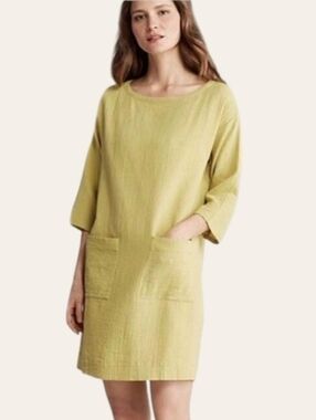 Eileen Fisher Organic Cotton Lemon Tunic Dress Resortwear Minimalist Small